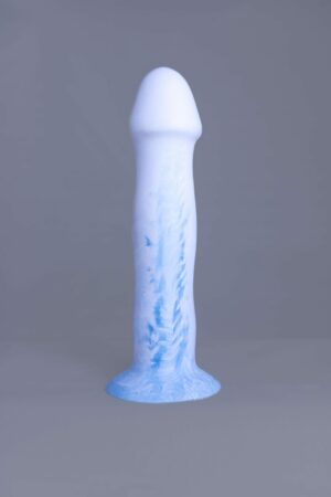 Strat'o – gode en silicone – vue de face – couleur bleu et blanc marbré