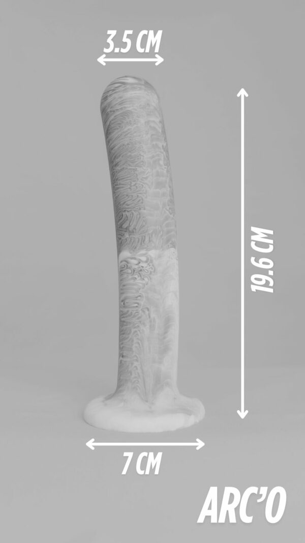 Arc'o – plug en silicone – schéma noir et blanc avec flèches indiquant les dimensions (hauteur, largeur, base)
