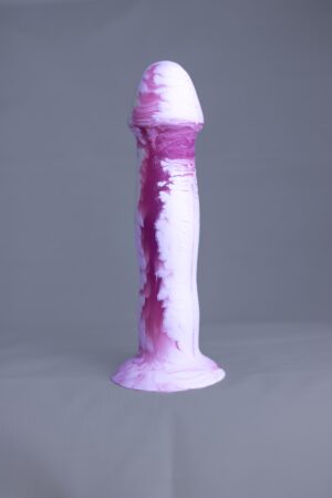 Strat'o – gode en silicone – vue de face – couleur rose et blanc marbré
