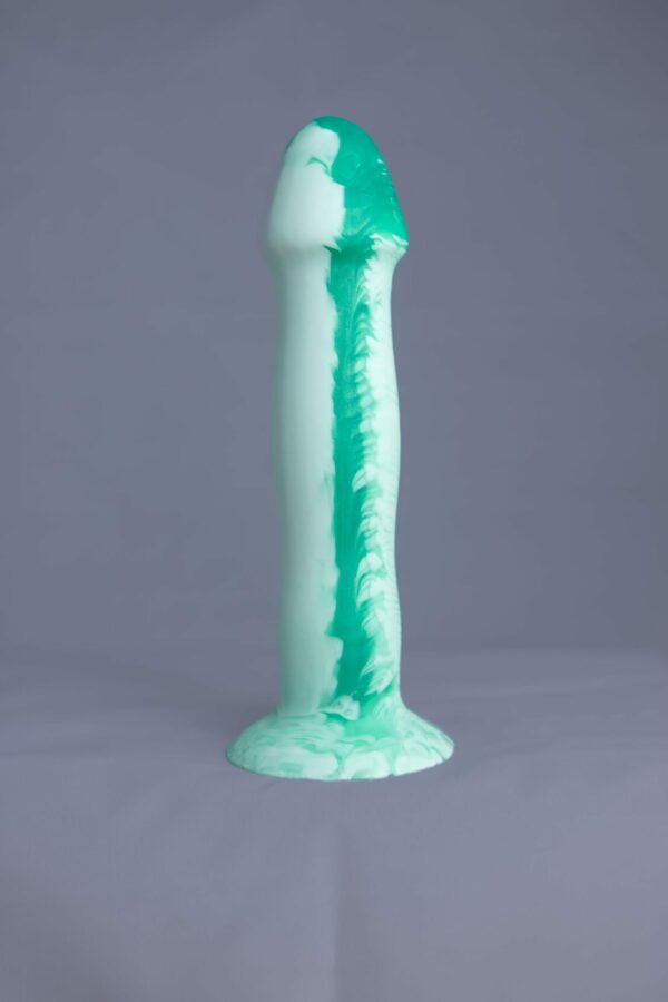 Strat'o – gode en silicone – vue arrière – couleur vert et blanc marbré