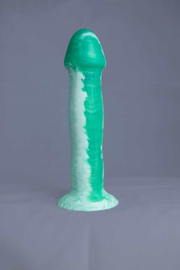 Strat'o – gode en silicone – vue de face – couleur vert et blanc marbré