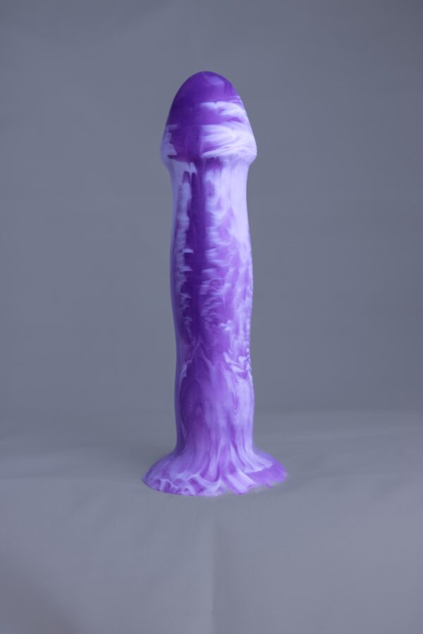 Strat'o – gode en silicone – vue arrière – couleur violet et blanc marbré