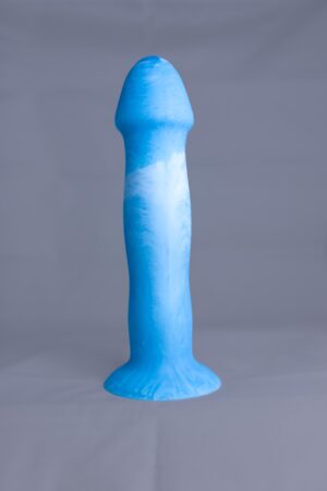 Strat'o – gode en silicone – vue de face – couleur bleu et blanc marbré