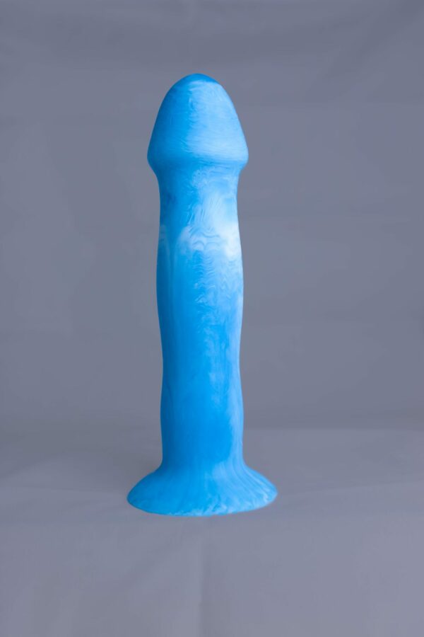 Strat'o – gode en silicone – vue arrière – couleur bleu et blanc marbré