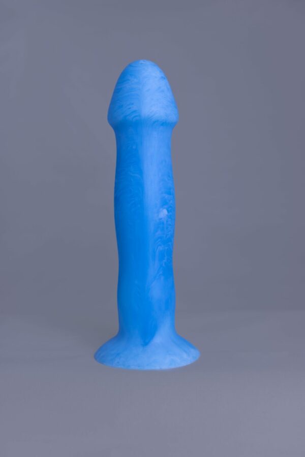 Strat'o – gode en silicone – vue arrière – couleur bleu et blanc marbré