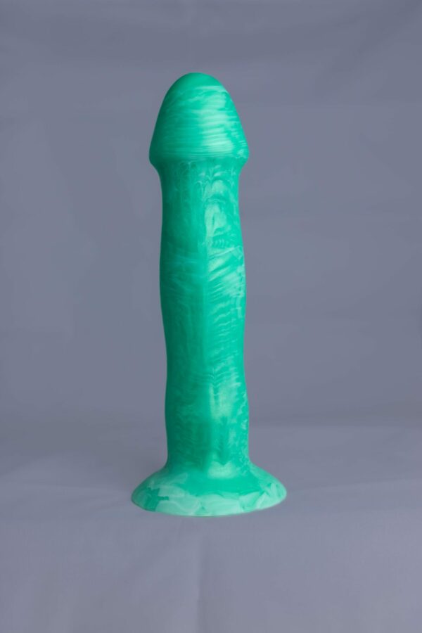 Strat'o – gode en silicone – vue arrière – couleur vert et blanc marbré