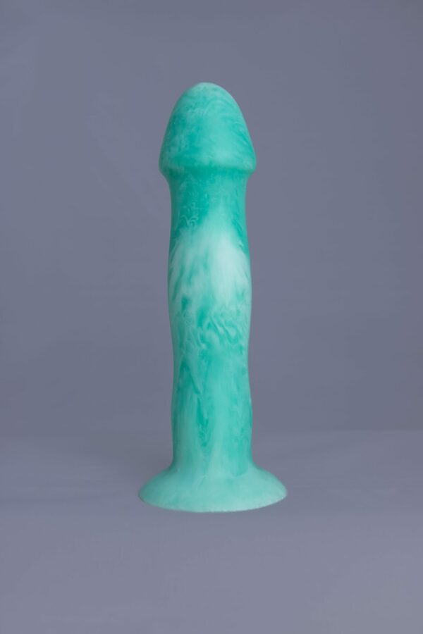 Strat'o – gode en silicone – vue de face – couleur vert et blanc marbré
