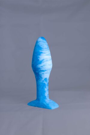 Bold'o – plug en silicone – vue arrière – couleur bleu et blanc marbré