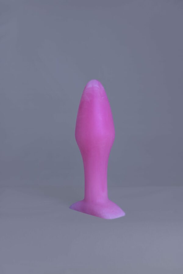 Bold'o – plug en silicone – vue arrière – couleur rose et blanc marbré